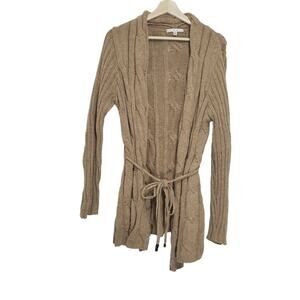 Cabi | Wool Blend Mixed Knit Sash Tie Belted Cardigan